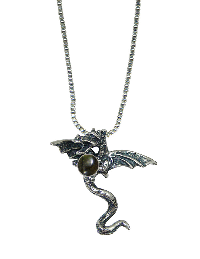 Sterling Silver 3D Dragon Pendant With Spectrolite